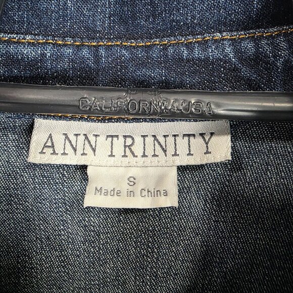 Womens Ann Trinity Blue Denim Jacket Lace Appliqué & Crystal Buttons Cotton S - Picture 2 of 10